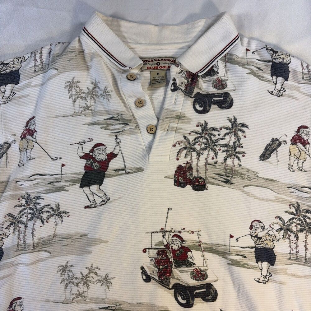 Vintage Boca Classics Funny Golf Polo Men’s Medium Santa Christmas Print